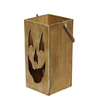 Lantern poplar wood with glass 18x18x38cm FSC 100% - Natural
