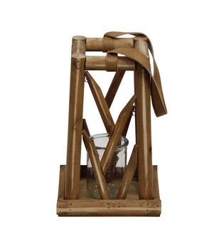Lantern poplar wood with glass 18x18x28cm FSC 100% - Natural