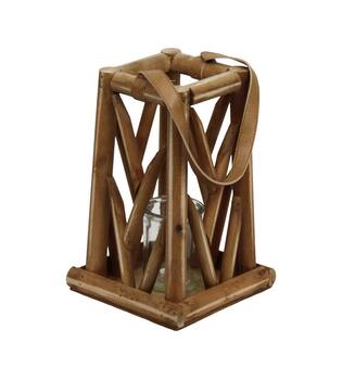 Lantern poplar wood with glass 18x18x28cm FSC 100% - Natural