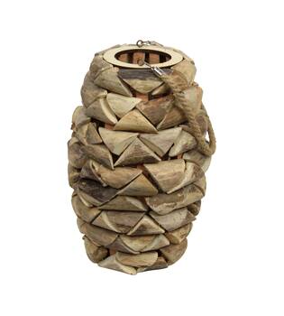 Lantern poplar wood with glass 26x26x38cm FSC 100% - Natural