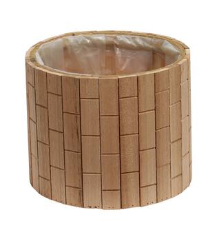Planter round poplar wood with plastic 27x27x22cm S/2 FSC 100%