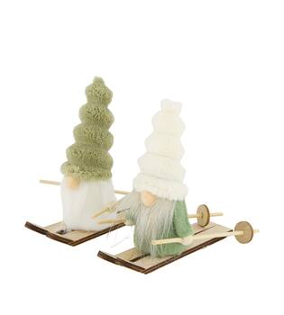 Figurine gnome on ski plywood with fabric 15x4x13cm C/2 FSC 100%