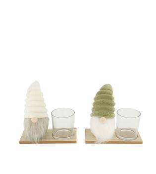 Tealight holder gnome on tray mdf with glass 17.5x8x22cm C/2 FSC 100%
