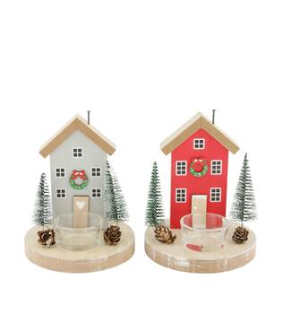 Tealight holder house mdf with glass 12x12x12cm C/2 FSC 100%