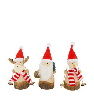 Figurine reindeer - santa - snowman pine wood 8.7x5.2x15.5cm FSC 100% - Natural