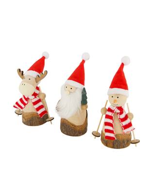 Figurine reindeer - santa - snowman pine wood 8.7x5.2x15.5cm FSC 100% - Natural
