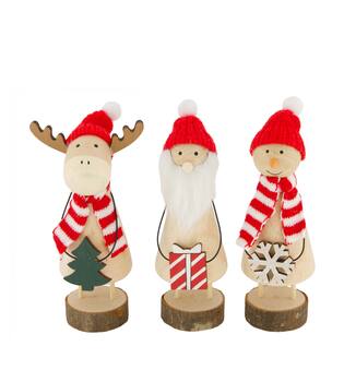 Figurine reindeer - santa - snowman pine wood 6x6x28cm FSC 100% - Natural