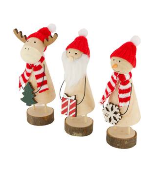Figurine reindeer - santa - snowman pine wood 6x6x28cm FSC 100% - Natural