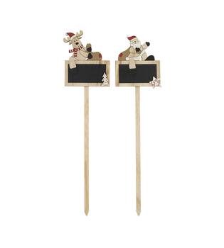Blackboard reindeer snowman plywood on stick 12x1x48cm 3pc FSC 100% - Red