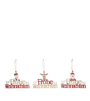 Sign reindeer - frohe weihnachten - santa - snowman plywood 18x0.5x12cm FSC 100% - Red