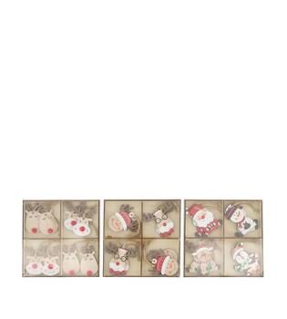Hanger reindeer - santa - snowman in box plywood 13x1.5x13cm 8pc  FSC 100% - Multi