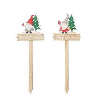 Sign gnome merry christmas plywood on stick 14.3x0.8x40cm A2 FSC 100% - Multi
