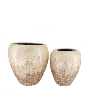 Planter round with plastic inlay capiz  bamboo 37x37x38cm FSC 100% - Brown