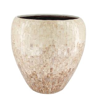 Planter round with plastic inlay capiz  bamboo 37x37x38cm FSC 100% - Brown