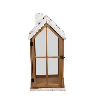 Lantern house fir wood with glass 28x21x57cm S/2 FSC 100%