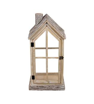 Lantern house fir wood with glass 28x21x57cm  FSC 100% - Natural