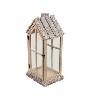 Lantern house fir wood with glass 28x21x57cm S/2 FSC 100%