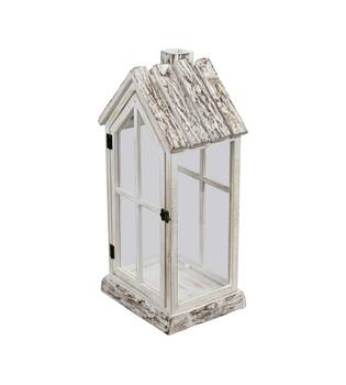 Lantern house fir wood with glass 28x21x57cm S/2 FSC 100%