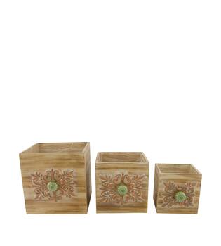 Planter plywood with plastic 18x19.5x18cm S/3 FSC 100%