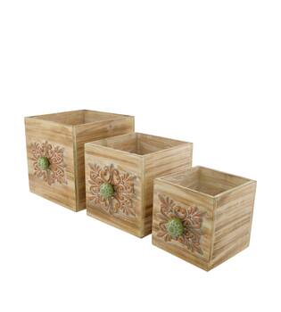 Planter plywood with plastic 18x19.5x18cm S/3 FSC 100%