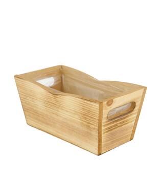 Planter rectangular pine wood with plastic 28x18x14cm S/3 FSC 100%
