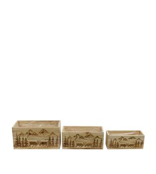 Planter rectangular mountain pine wood with plastic 28x14x14cm S3 FSC 100% - Natural