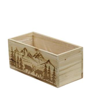 Planter rectangular mountain pine wood with plastic 28x14x14cm S/3 FSC 100%