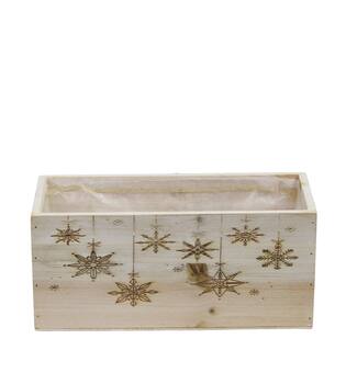 Planter rectangular snowflake pine wood with plastic 28x14x14cm S/3 FSC 100%
