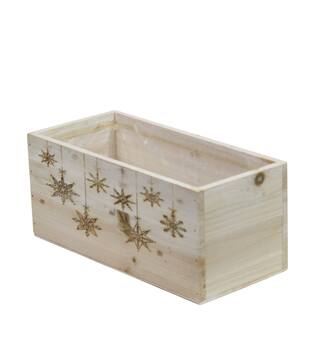 Planter rectangular snowflake pine wood with plastic 28x14x14cm S/3 FSC 100%