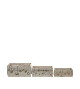 Planter rectangular Christmas pine wood with plastic 28x14x14cm S/3 FSC 100%