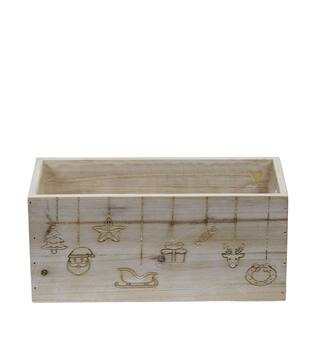 Planter rectangular Christmas pine wood with plastic 28x14x14cm S/3 FSC 100%