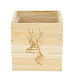 Planter square deer pine wood with plastic 12x12x12cm FSC 100%