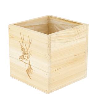 Planter square deer pine wood with plastic 12x12x12cm FSC 100%