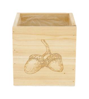 Planter square acorn pine wood with plastic 12x12x12cm FSC 100% - Natural