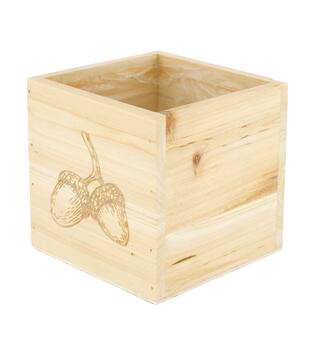 Planter square acorn pine wood with plastic 12x12x12cm FSC 100% - Natural