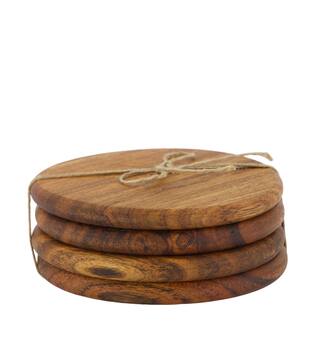 Coaster round acacia wood 10x10x4cm 4pc FSC 100% - Natural