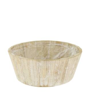 Planter round pine wood with plastic 29x29x11cm FSC 100% - Natural