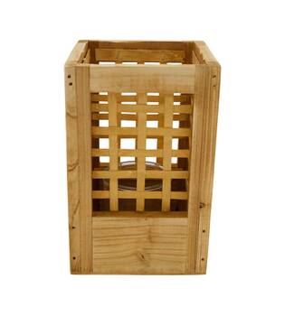 Lantern poplar wood with glass 18x18x28cm FSC 100% - Natural