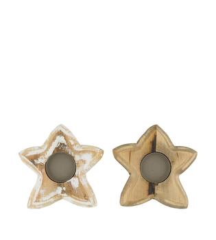 Tealight holder star poplar wood 15x15x2.5cm C2 FSC 100% - Natural