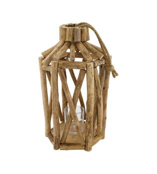 Lantern poplar wood with glass 18x18x38cm FSC 100%