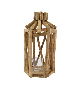 Lantern poplar wood with glass 18x18x38cm FSC 100%