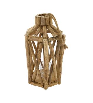 Lantern poplar wood with glass 18x18x38cm FSC 100%
