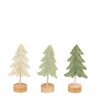 Figurine tree felt pine wood on stand 10x5x18cm C3 FSC 100% - Green
