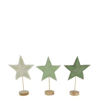 Figurine star felt pine wood on stand 19x8x30cm C3 FSC 100% - Green