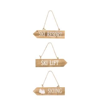 Sign skiing, ski lift, ski resort poplar wood 28x7x1.5cm A3 FSC 100% - Natural