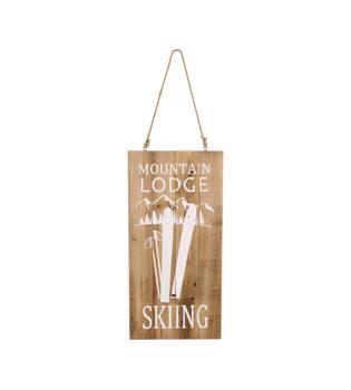 Sign Mountain lodge poplar wood 28x1.5x58cm FSC 100% - Natural